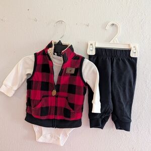 Carter's Red and Black Plaid Vest Set
